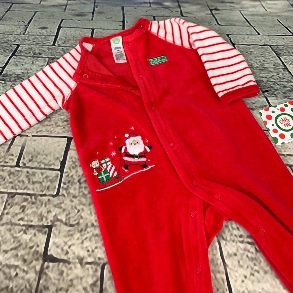 Little Me 1st Christmas Footed Velour One Piece